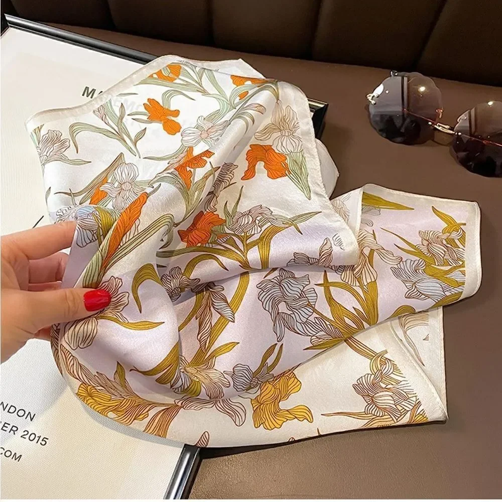 Beige floral Silk Scarf